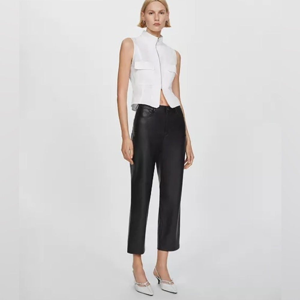 MNG Mango Faux Leather Straight Leg Ankle Pants Black Sz. EU38 / 6US